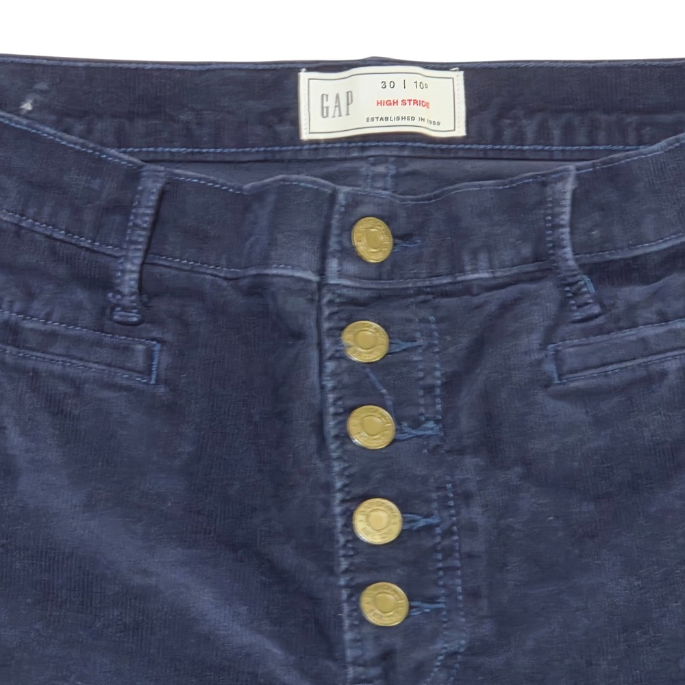 Gap High Stride Corduroy Pants 30/10S Navy Blue Womens Wide Leg Button Fly